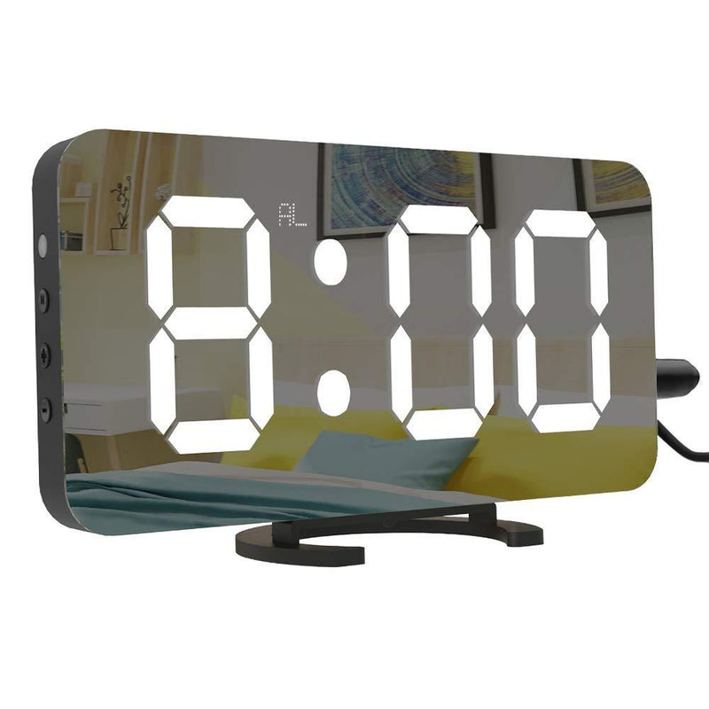 NewNest Australia - URUTOREO Display Alarm Clock, Large Digital Clock Large 6.5" Easy-Read LED Display, Diming Mode, Easy Snooze Function, Mirror Surface, Dual USB Charger Ports 