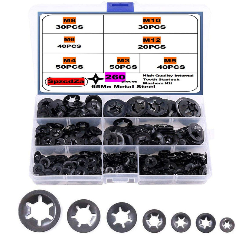 SpzcdZa 260pcs 7 size Internal Tooth Starlock Washers Locking Washer Assortment Kit, Push On Speed Clips Fasteners Assortment Kit,Quick Speed Locking Washers,Black Oxide Finish65Mn Black Oxide Finish - NewNest Australia