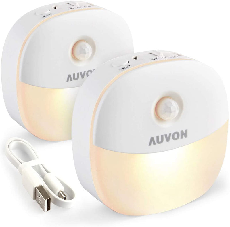 AUVON Rechargeable Mini Motion Sensor Night Light, Warm White LED Stick-On Closet Light with Dusk to Dawn Sensor, Adjustable Brightness for Wall, Stairs, Cabinet, Hallway (2 Pack) A-warm White - NewNest Australia