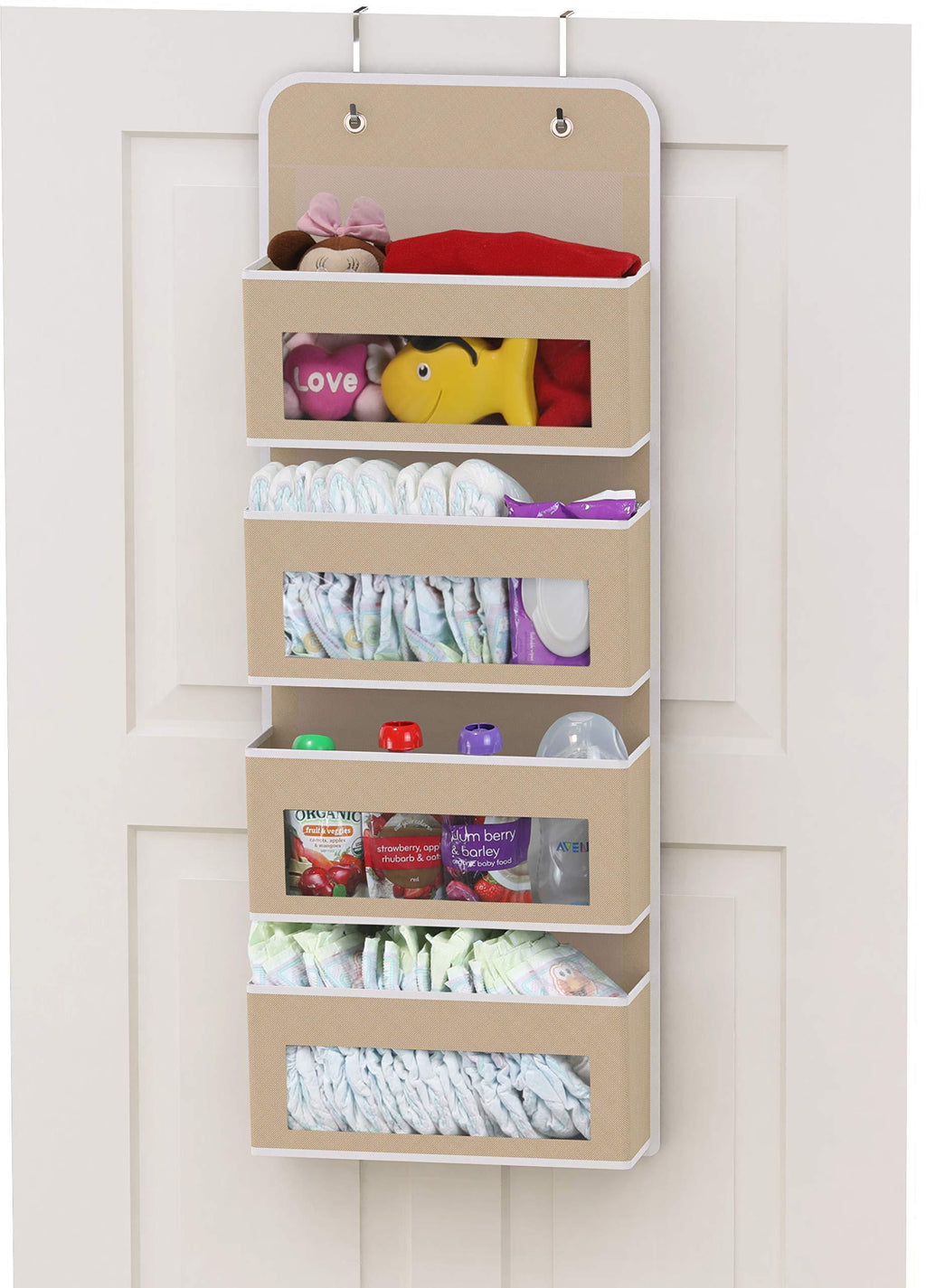 Simplehouseware Over Door/Wall Mount 4 Clear Window Pocket Organizer, Beige - NewNest Australia