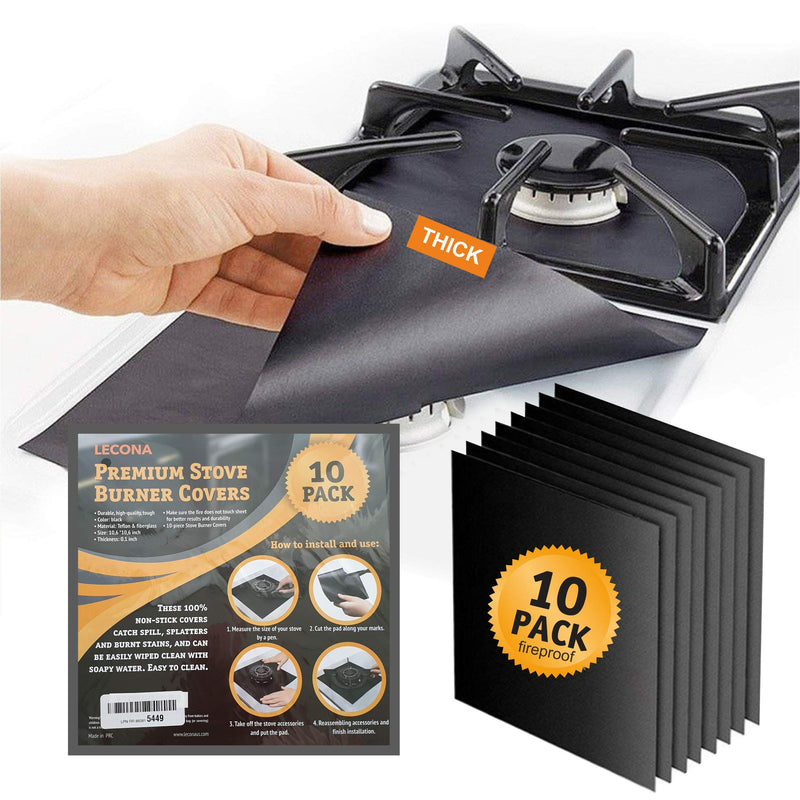 10 pack, gas stove protector, stove burner liners, stovetop range protectors, set top burner covers black, size 10.6” x 10.6” non stick reusable cover easy to clean, double thickness - NewNest Australia