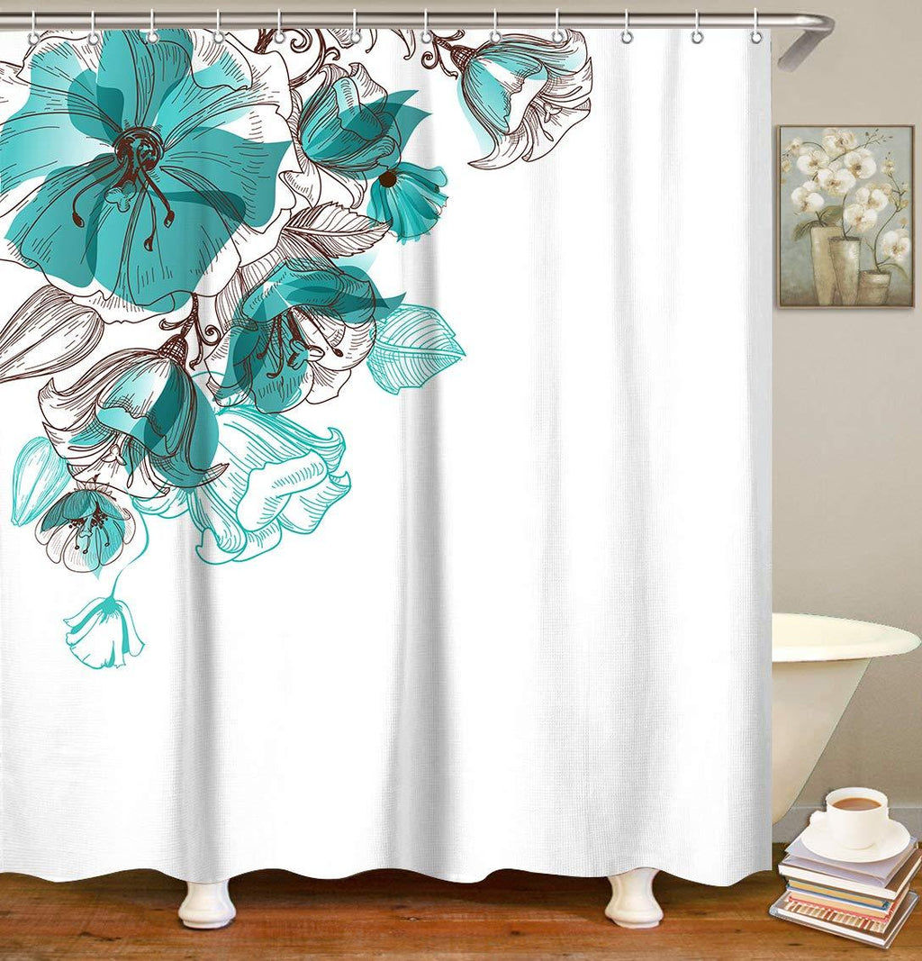 LIVILAN Poppy Floral Shower Curtain Set with 12 Hooks Bath Curtain Fabric Privacy Curtain Home Decorations, 72" X 72" 72" X 72" - NewNest Australia