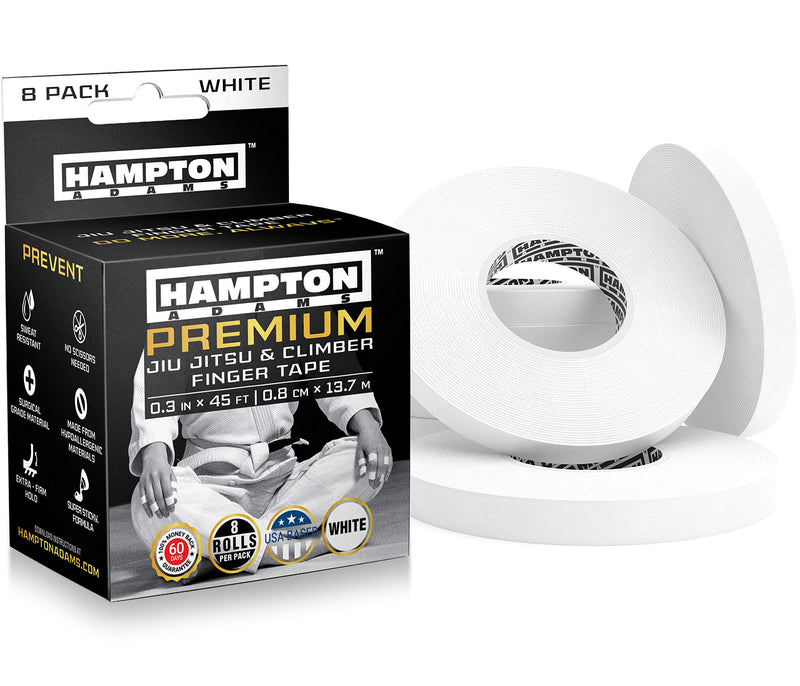 (8 Pack) White Finger Tape - Athletic Tape | 0.3” x 45 Feet - for Rock Climbing, BJJ Jiu Jitsu, Grappling, MMA, Crossfit and Martial Arts by Hampton Adams - NewNest Australia