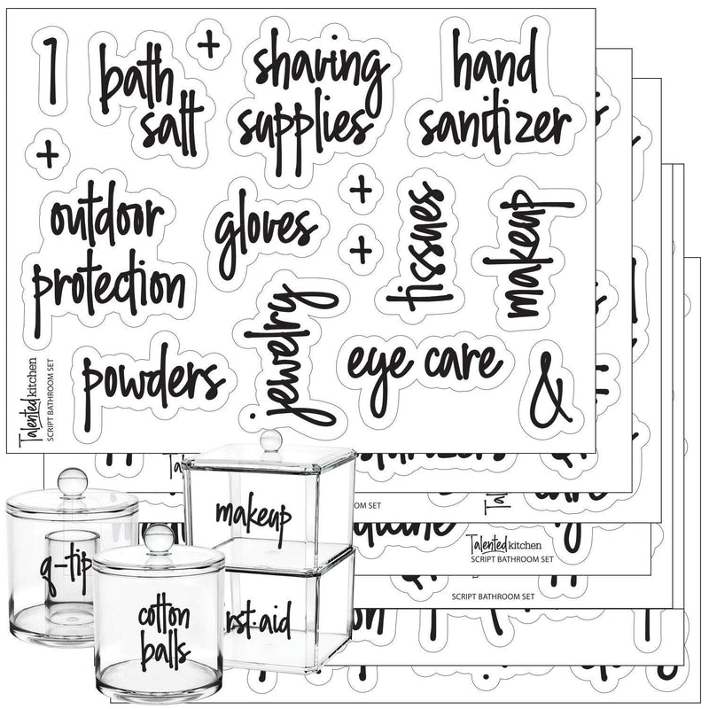 NewNest Australia - Talented Kitchen Script Bathroom Organization Labels – 123 Bath, Beauty & Makeup Preprinted Stickers. Water Resistant, Canister & Bins Labels. Vanity & Storage Decals (Script Bath – 123 Black Labels) Black Bathroom & Makeup Labels 