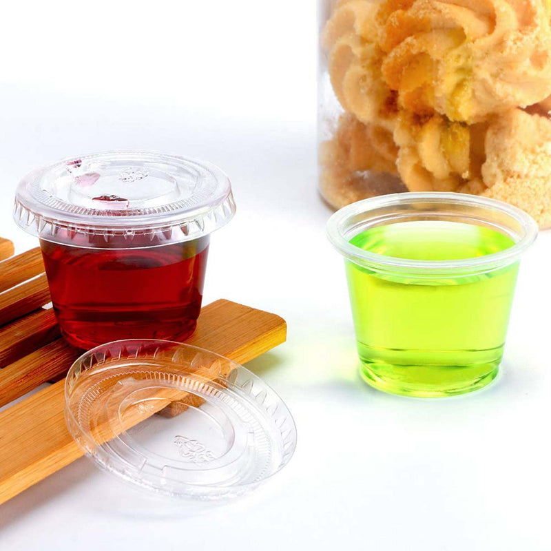 TashiBox 200 Sets - 1 Ounce Jello Shot Cups with Lids, Plastic Souffle Portion Cups with Lids, Clear… 1oz-200Sets - NewNest Australia