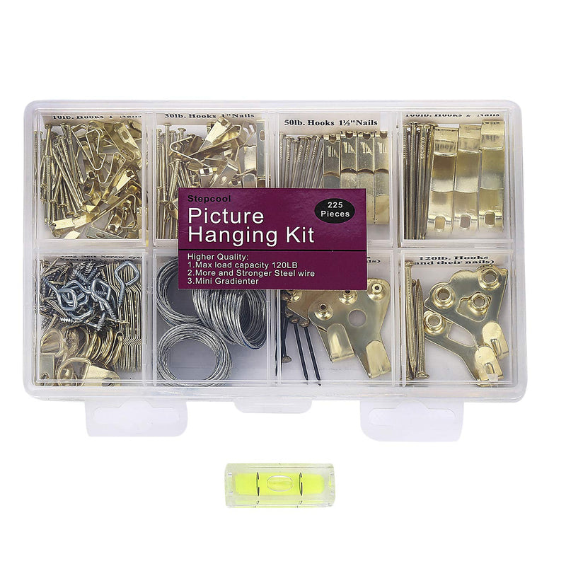 Picture Hangers, Picture Hanging Kit, 225pcs Heavy Duty Frame Hooks Hardware with Nails, Hanging Wire, Screw Eyes, D Ring and Sawtooth for Wall Mounting - NewNest Australia