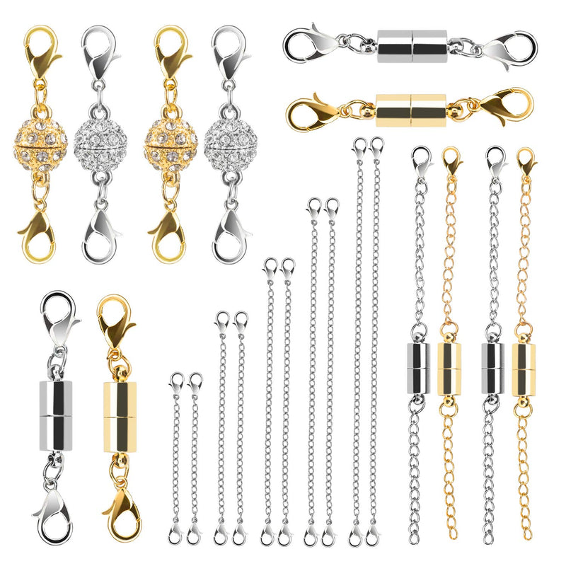 Beinhome 22Pcs Magnetic Jewelry Clasps and Necklace Extenders Gold Silver, Multiple Sizes and Styles Chain Extenders Magnetic Clasps 22 pcs - NewNest Australia