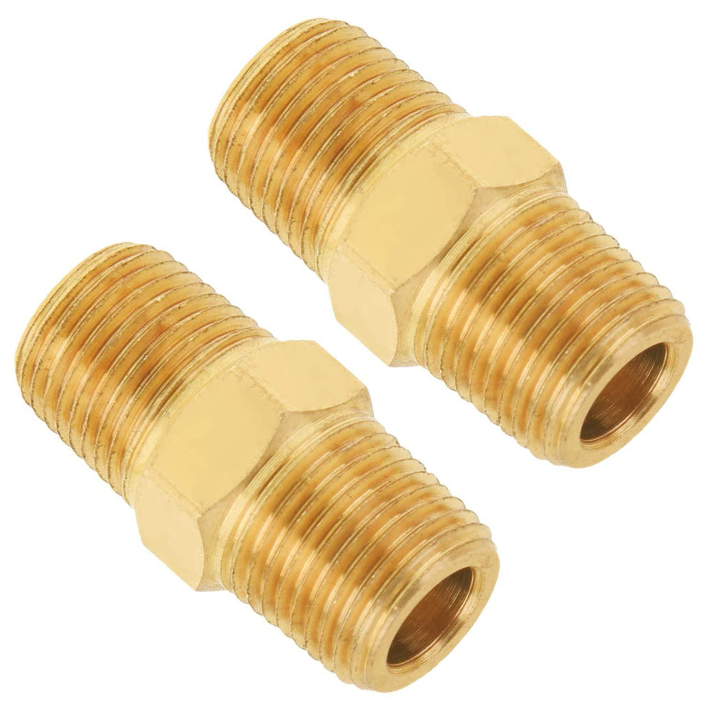 SUNGATOR Solid Brass Pipe Fitting, Hex Nipple, 1/8" x 1/8" NPT Male Pipe Thread Adapter (2-Pack) - NewNest Australia