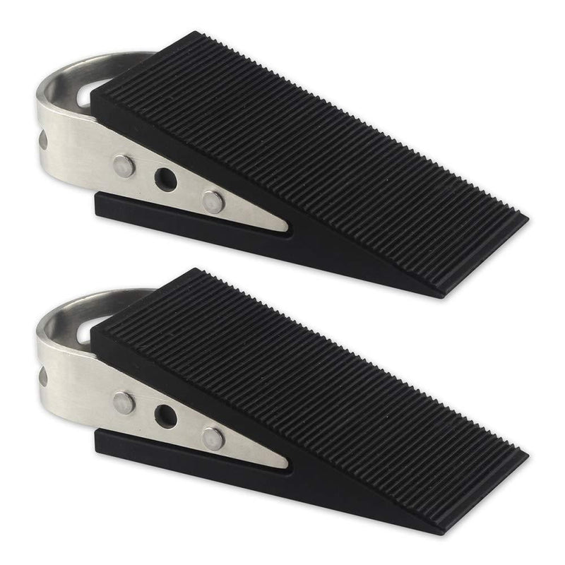 Shackcom Door Stopper, 2 Pack Black Heavy Duty Wedge That Holds Doors Firmly and Doesn’t Budge, Made of Rubber and Stainless Steel, Works on All Floor Surfaces, with Hanger which Easy to Storage 2 Pack Door Stopper - NewNest Australia