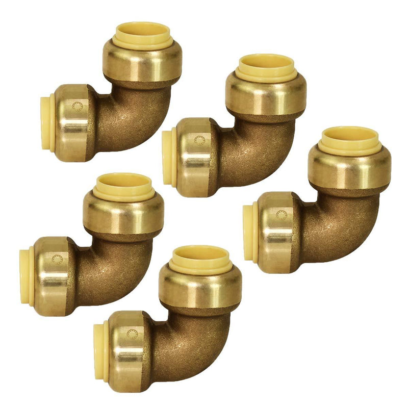 Supply Giant VQF9034-5 90 Degree Elbow Pipe Fittings Push to Connect Pex Copper, CPVC, 3/4 Inch, Brass Pack of 5, 5 Count - NewNest Australia