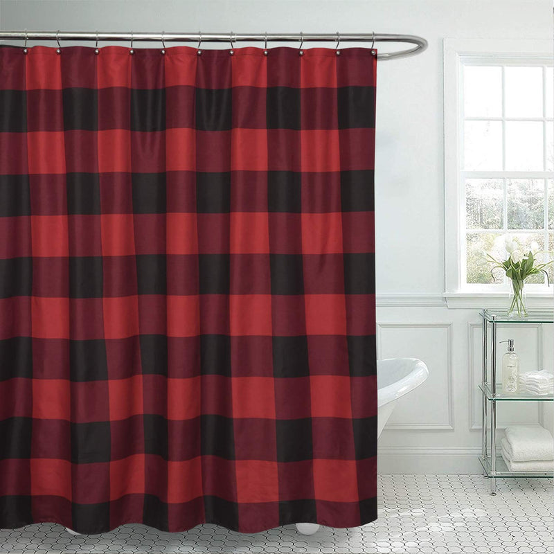 Sweet Home Collection Fabric Shower Curtain 70" x 72" with Buffalo Check Plaid Design Luxurious Soft Brushed Durable Quality Microfiber Standard fits Most Hooks, Burgundy/Black - NewNest Australia