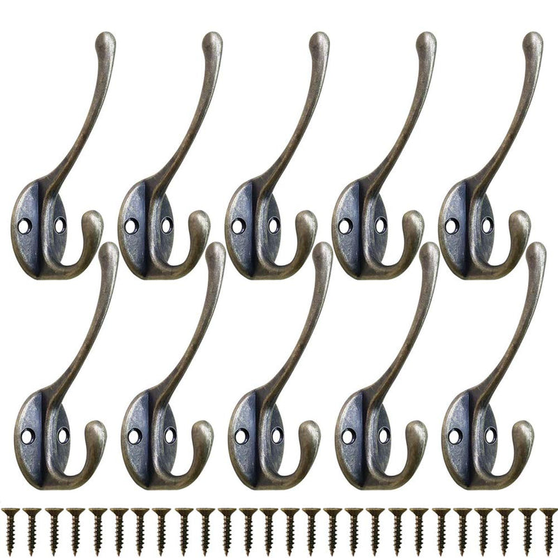 NewNest Australia - 10 Pack Wall Coat Hooks Rustic Dual Hooks Heavy Duty Key Hooks for Wall Towel Hook Hanger with Screw Mounted Hooks 1# 10 Pack Bronze 