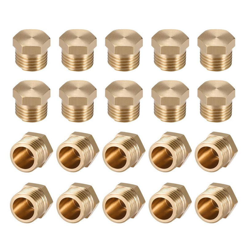 uxcell Brass Pipe Fitting, Cored Hex Head Plug G1/4 Male Thread Connector Coupling Adapter 20pcs - NewNest Australia