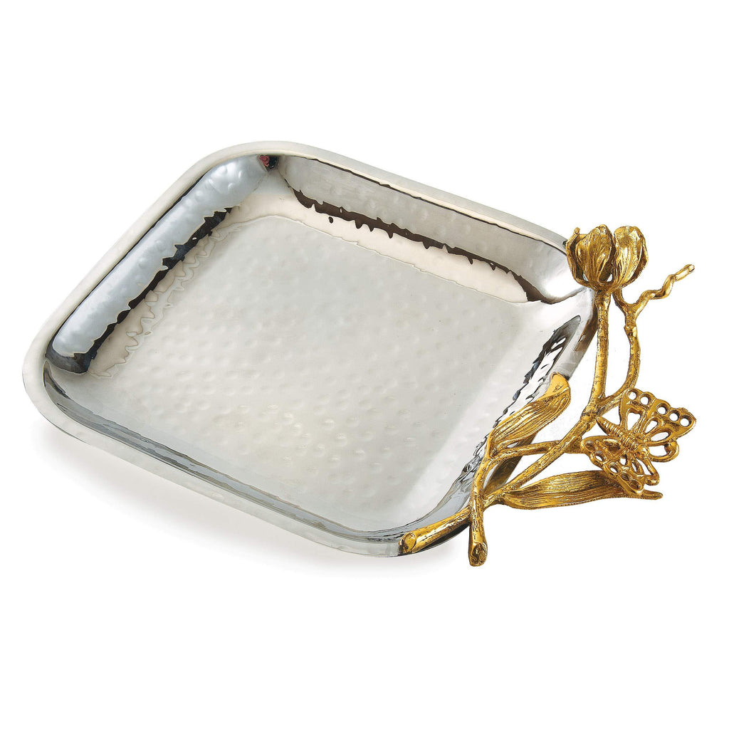 NewNest Australia - Elegance Butterfly Square Tray, 6.5", Silver/Gold 6.5" 