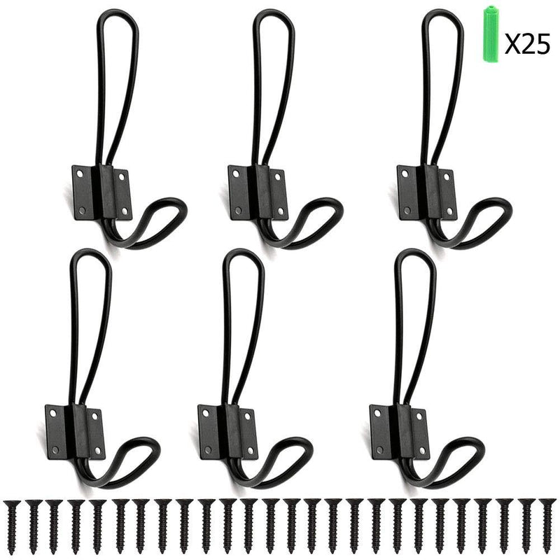 NewNest Australia - Rustic Farmhouse Entryway Hooks 6 Pack Decorative Vintage Hangers Wall Mounted Hard Antique Industrial Heavy Duty Hook Set Double Farmhouse Utility Hook Set Best for Clothes Hanger (Black) Black 6 Pack 