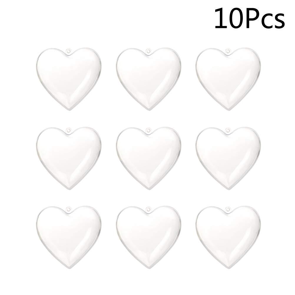 NewNest Australia - LUOEM 10pcs Clear Plastic Acrylic Fillable Hearts Shape Box DIY Craft Hanging Ornament for Wedding Engagement Anniversary Party Decor 