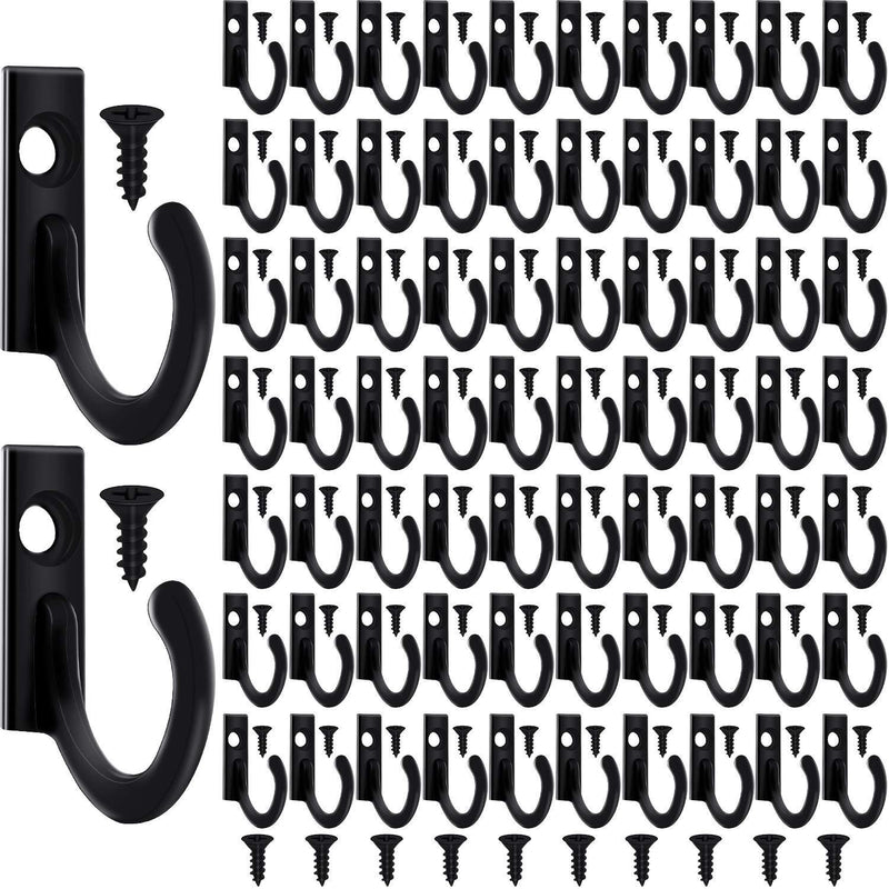 NewNest Australia - Zhehao 100 Pieces Wall Mounted Single Hook Robe Hooks Coat Hooks and 110 Pieces Screws for Hanging Key Hooks Jewelry (Black) Black 