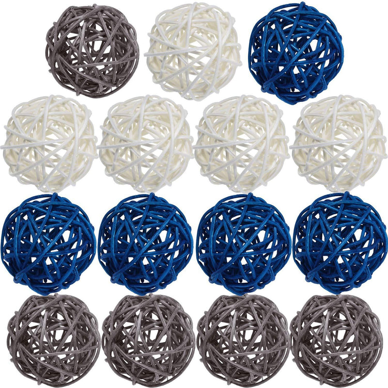 NewNest Australia - Yaomiao 15 Pieces Wicker Rattan Balls Decorative Orbs Vase Fillers for Craft, Party, Wedding Table Decoration, Baby Shower, Aromatherapy Accessories, 1.8 Inch (Blue Gray White) 