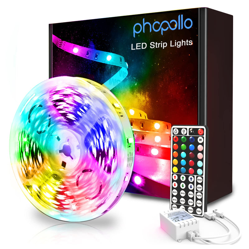phopollo Led Strip Lights Color Changing 16.4ft Flexible 5050 RGB Led Lights Kit with Power Supply and 44 Keys Remote - NewNest Australia