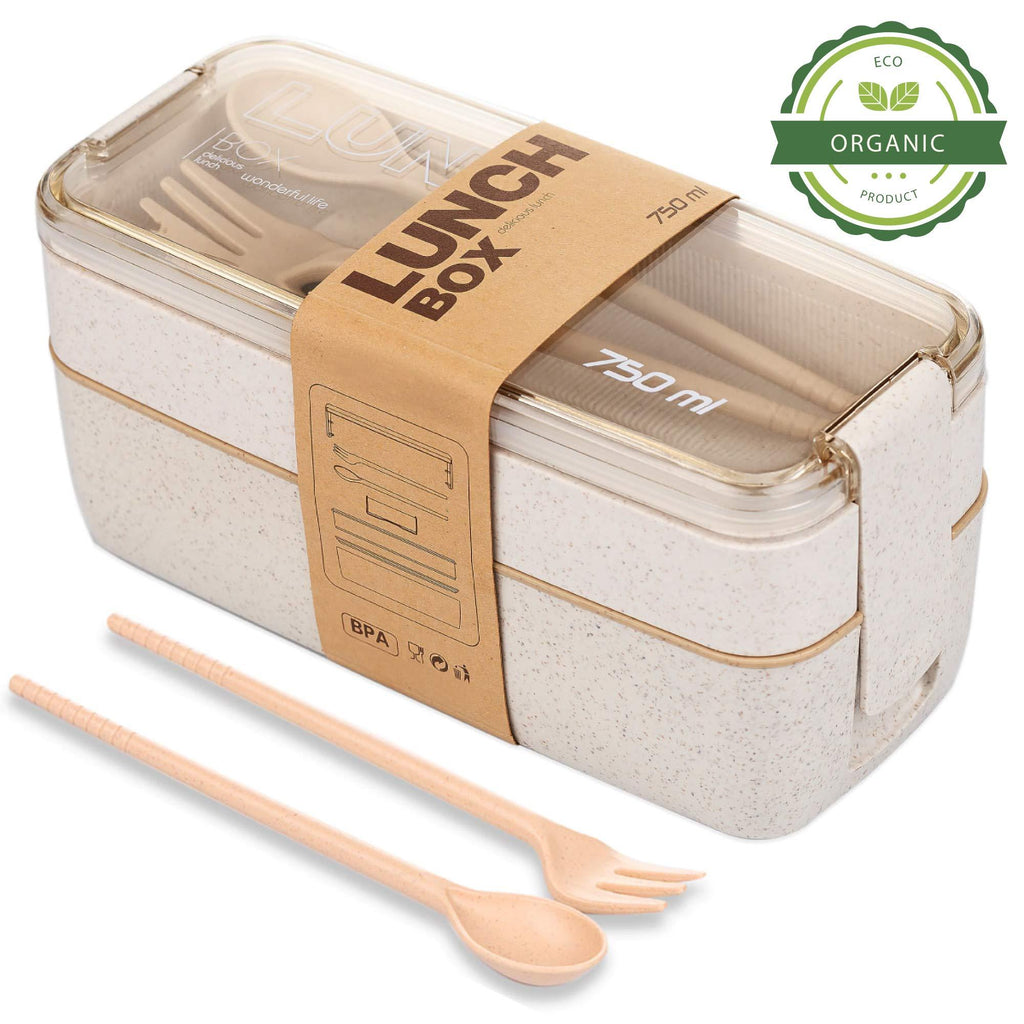 NewNest Australia - TARLINI HOME Kids Bento Box- Lunch Containers, Cute Lunch Boxes for Kids With Utensils, Chopsticks & Dividers, Bento Boxes for Adults, Dishwasher & Microwave Safe Japanese Bento Beige 