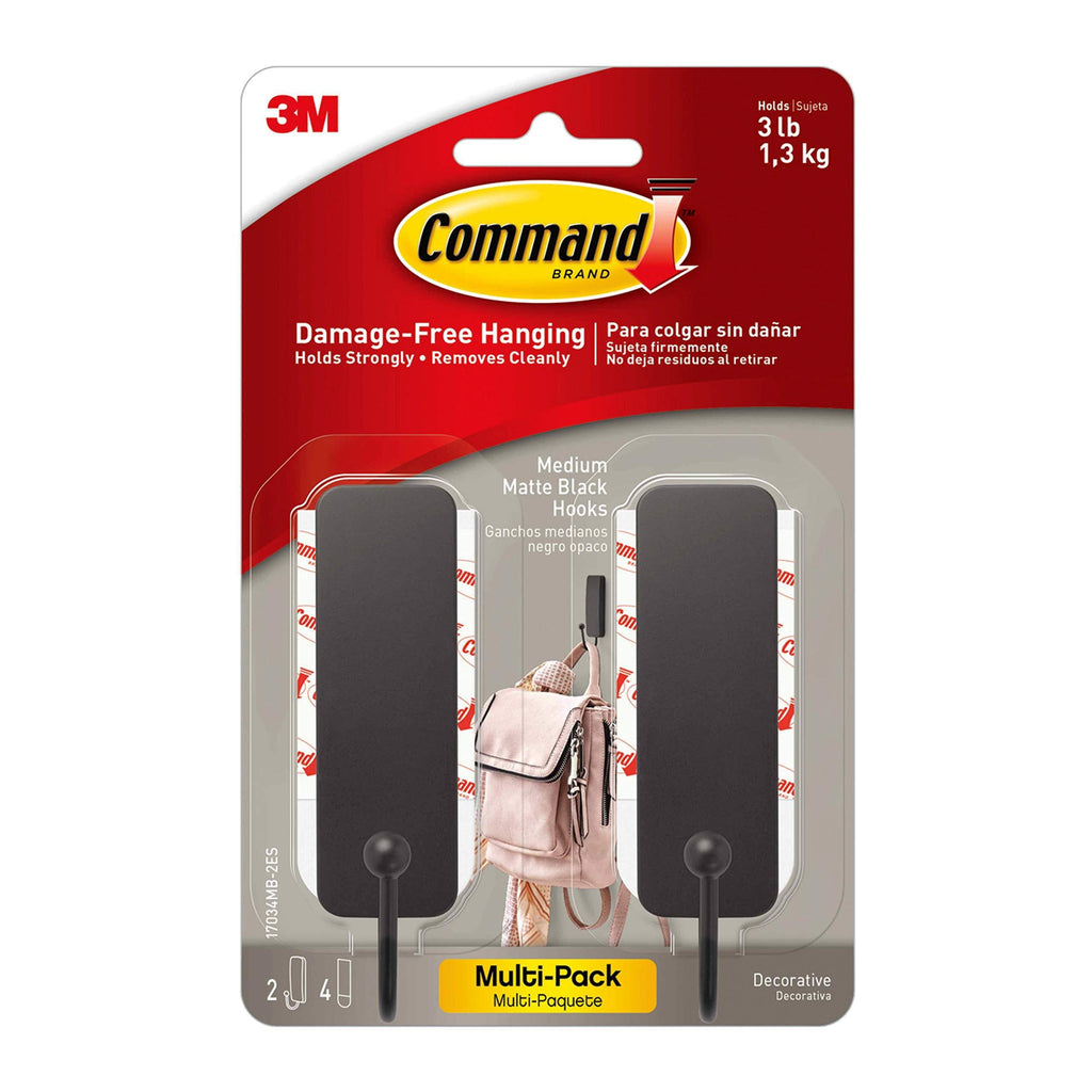 NewNest Australia - Command 17034MB-2ES Medium Matte Black Decorative, 2 Hooks Per Pack, Great for dorm decor 