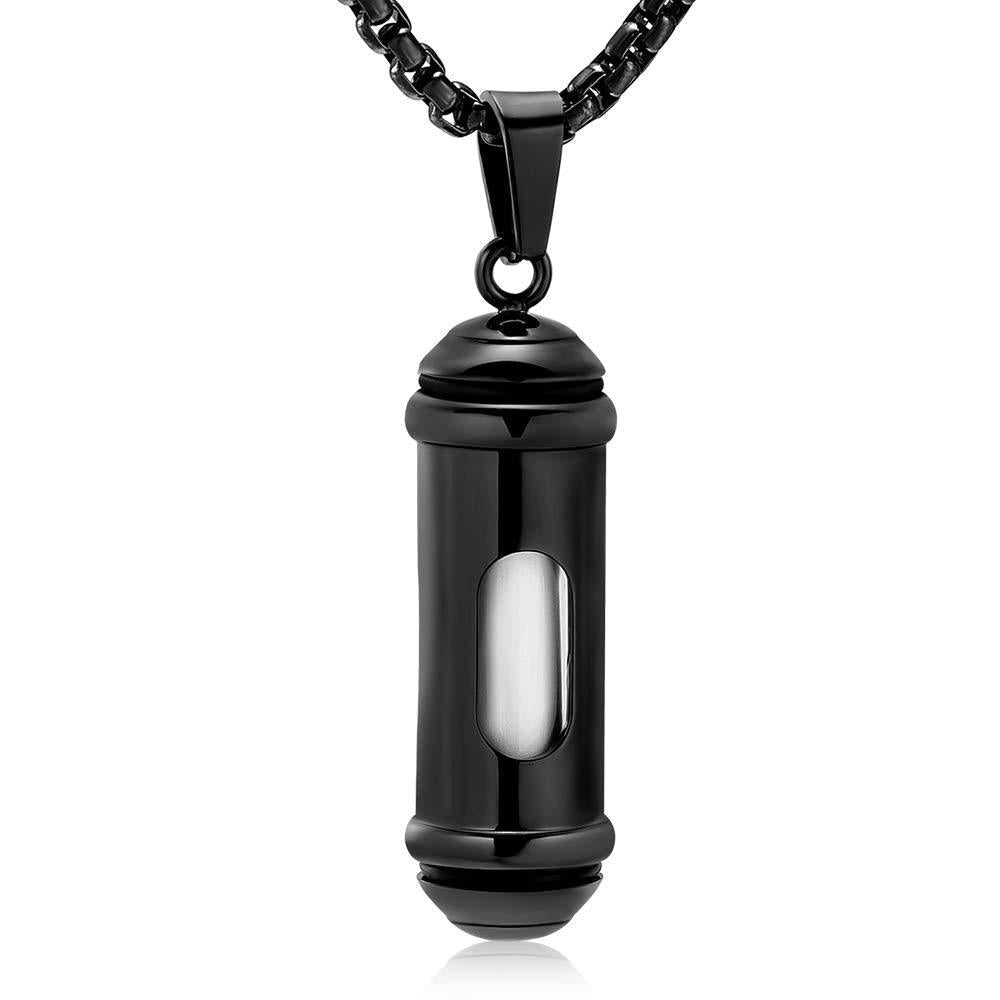 NewNest Australia - Window of Glass Cremation Necklace Holder Cylinder Memorial Jewelry Urn Necklace for Ashes for Women Men Keepsake Pendant Black 