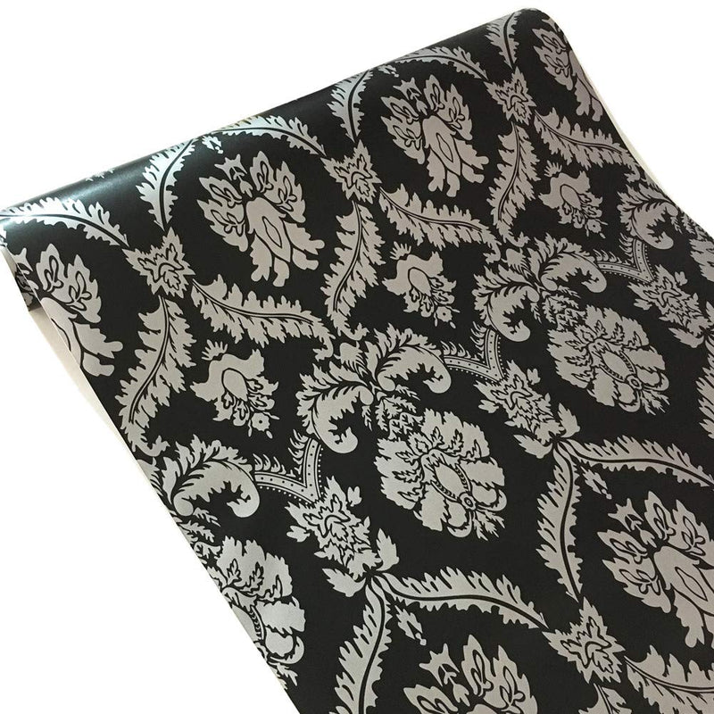 Noble Royal Style Black Floral Damask Adhesive Wallpaper Vinyl Dresser Drawer Peel Stick Paper Sticker Sheet Roll 17.7inch by 100inch - NewNest Australia