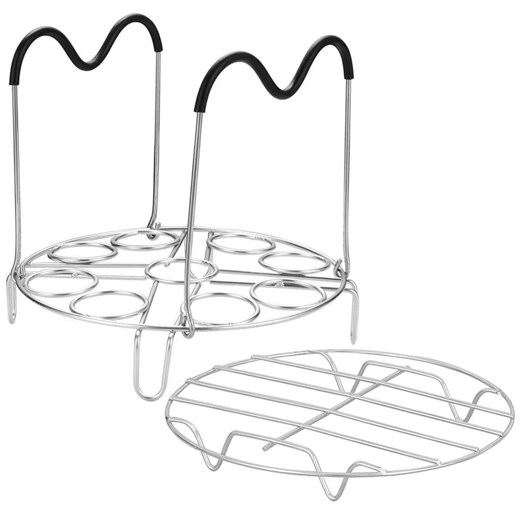 Steamer Rack Trivet Accessory Set, Include 9-holes Egg Cooking Rack with Heat Resistant Silicon Handles & Compatible for 6, 8 Quart Pressure Cooker Trivet, Instant Pot Accessories (2 Pack) 2 Pack - NewNest Australia