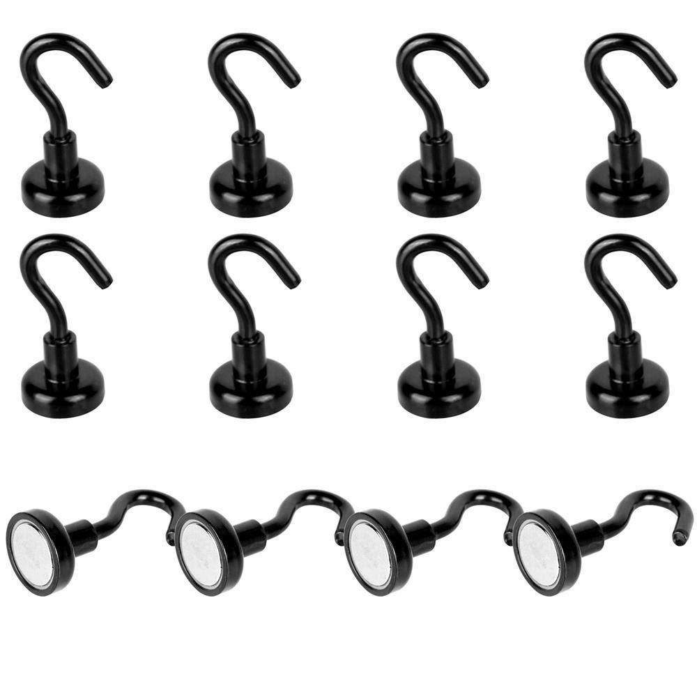 NewNest Australia - MHDMAG Black Magnetic Hooks, Refrigerator Magnets with Neodymium Rare Earth for Hanging, Holder, Keys. Storage, Door, Office, BBQ, Cruise Ship Accessories, 18lbs, Pack of 12. E16 