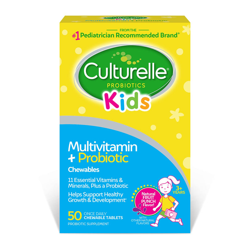 Culturelle Kids Complete Multivitamin + Probiotic Chewable, Digestive & Immune Support for Kids, With 11 Vitamins & Minerals including Vitamin C, D3 and Zinc, Fruit Punch Flavor, 50 Count - NewNest Australia