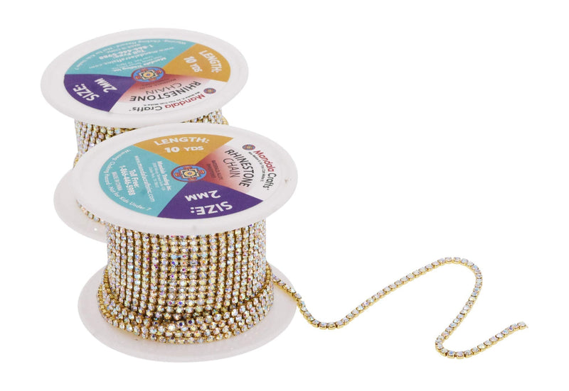 Mandala Crafts DIY Rhinestone Chain – Rhinestone Trim Cup Close Chain - Rhinestone Roll Crystal Chain Rhinestones for Crafts Sewing Jewelry Making Decoration 1 Row 2mm 20 Yards Gold AB Rhinestone Gold Tone Metal AB Rhinestone - NewNest Australia