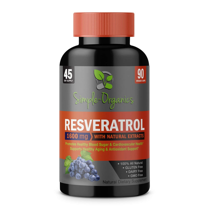 Resveratrol 1600mg per Serving of Organic Trans-Resveratrol & Potent Antioxidants, Pure Extra Strength Complex, Anti-Aging, Radiant Skin, Blood Sugar and Immunity Support- 90 Capsules- 45 Day Supply - NewNest Australia