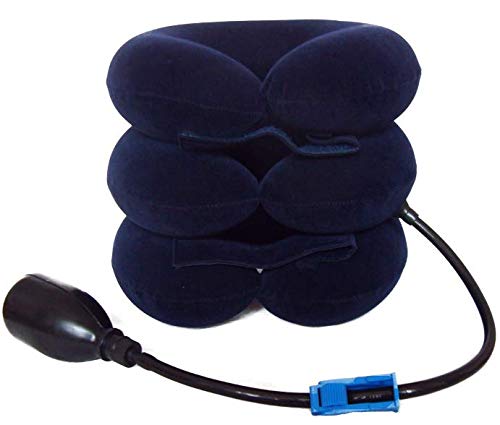Bargain Crusader Upgraded Version Premium Flannel Inflatable Cervical Neck Traction Air Inflatable Pillow Neck Head Stretcher Pain Relief Collar (for Adults, Dark Blue) For Adults - NewNest Australia
