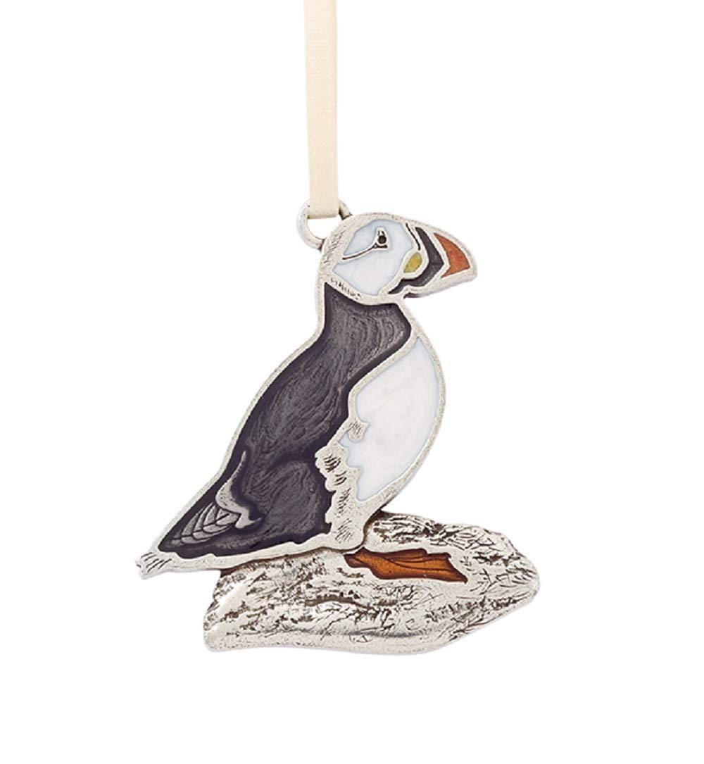 NewNest Australia - DANFORTH - Puffin Ornament - Pewter - Handpainted - Handcrafted - Satin Ribbon - Made in USA 