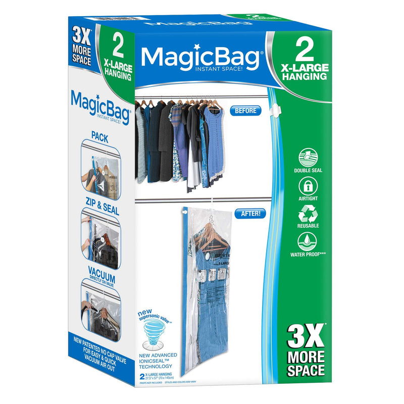 NewNest Australia - Smart Design MagicBag Instant Space Saver Storage - Hanging Extra Large Dress - Airtight Double Zipper - Vacuum Seal - Clothing, Pillows - Home Organization - (2 Bags) XL Hanging (2 Total) 