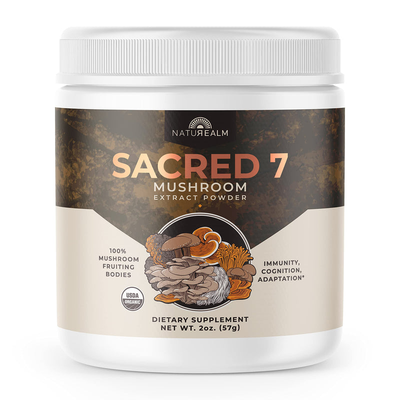 Sacred 7 Mushroom Extract Powder - USDA Organic - Lion's Mane, Reishi, Cordyceps, Maitake, Shiitake, Turkey Tail, Chaga - Supplement - Add to Coffee/Tea/Smoothies - Whole Mushrooms - No fillers 2 Ounce (Pack of 1) - NewNest Australia