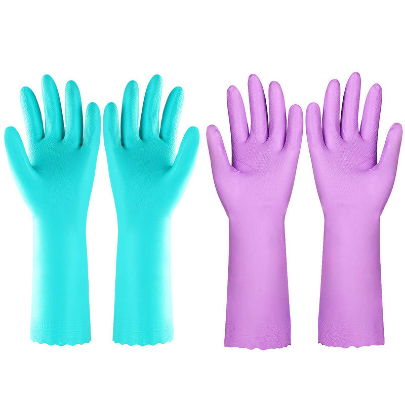 Reusable Kitchen Cleaning Gloves With Latex Free,Cotton Lining, Non- Slip Swirl Grip Gloves for Dishwashing 2 Pairs (Purple+Blue, Large) - NewNest Australia