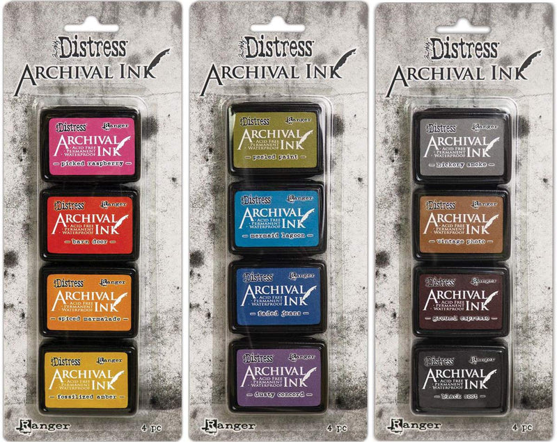 Tim Holtz Distress Archival Mini Ink Kits - Kit #1, Kit #2 and Kit #3 - 12 Mini Ink Pads - 3 Item Bundle - NewNest Australia