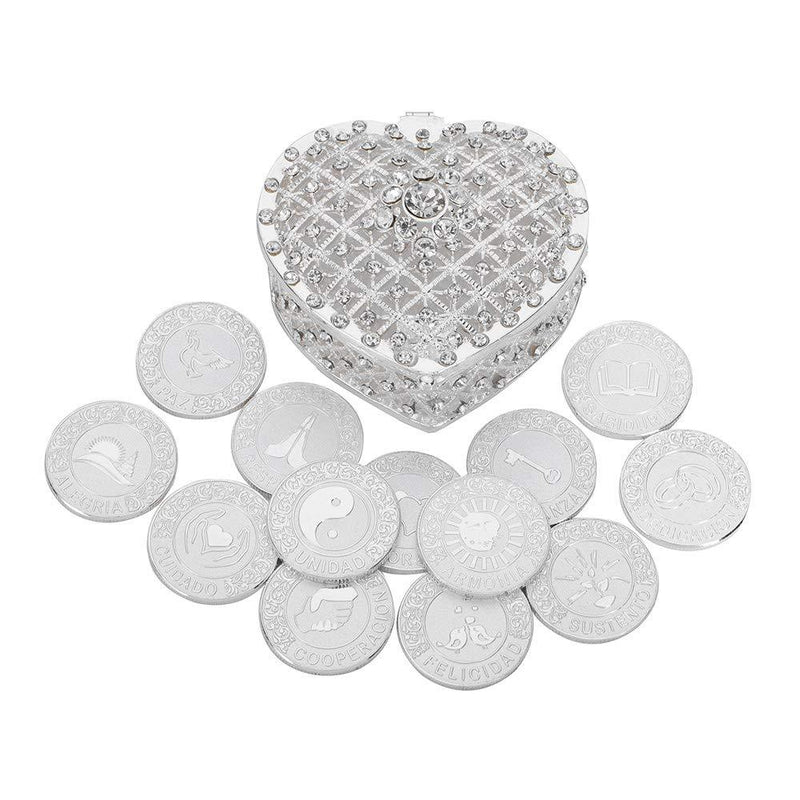 NewNest Australia - TINGKU Spanish Silver Wedding Unity Coins Set Arras de Boda Wedding Arras Coins Ceremony Souvenirs Accessories with Heart Shaped Box 