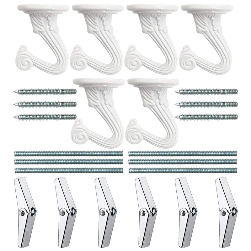 NewNest Australia - Odowalker 6 Sets Ceiling Hooks White Heavy Duty Swag Hooks with Steel Screws Bolts and Toggle Wings for Hanging Plants Ceiling Installation Cavity Wall Fixing 