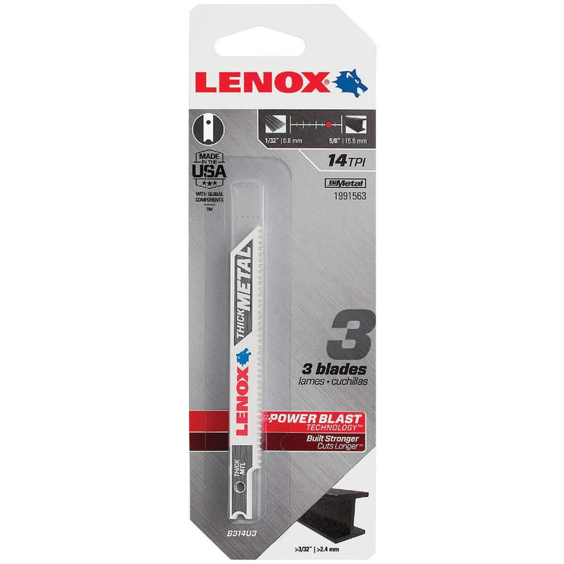 LENOX Tools 1991563 U-Shank Thick Metal Cutting Jig Saw Blade, 3 5/8" x 3/8" 14 TPI, 3 Pack 1 - NewNest Australia