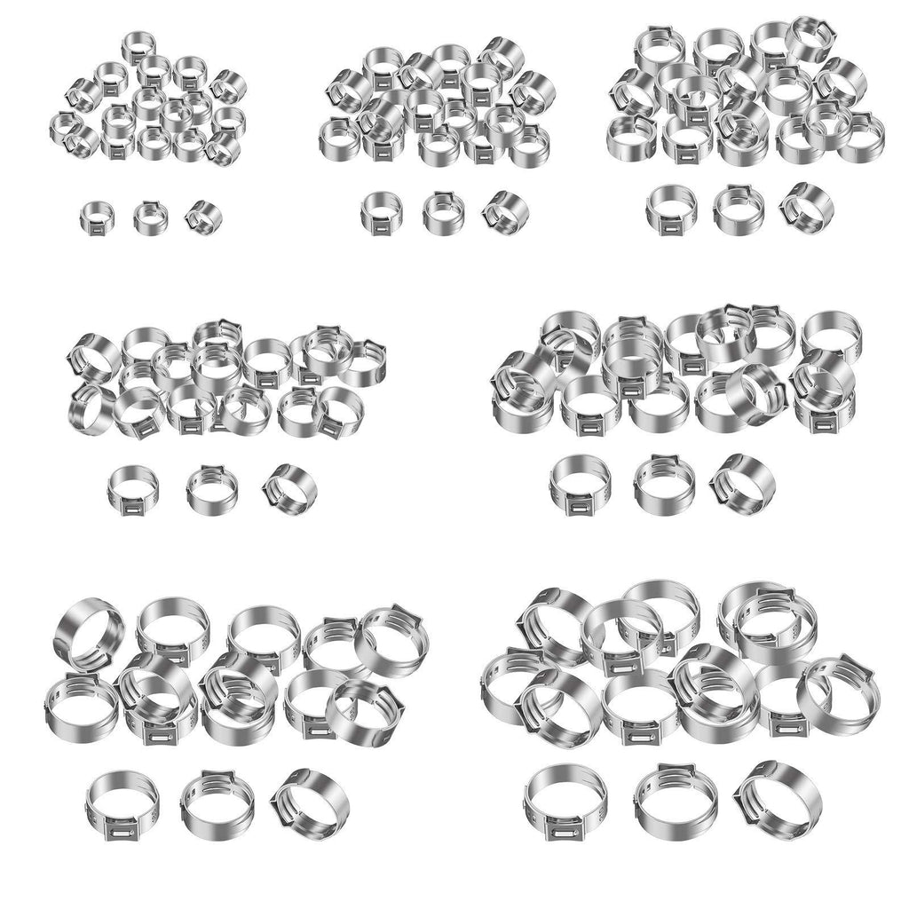 Proster 130pcs Hose Clamps Rings 7-21mm 304 Single Ear Stepless Hose Clamps Assortment Stainless Steel Cinch Clamp Rings - NewNest Australia