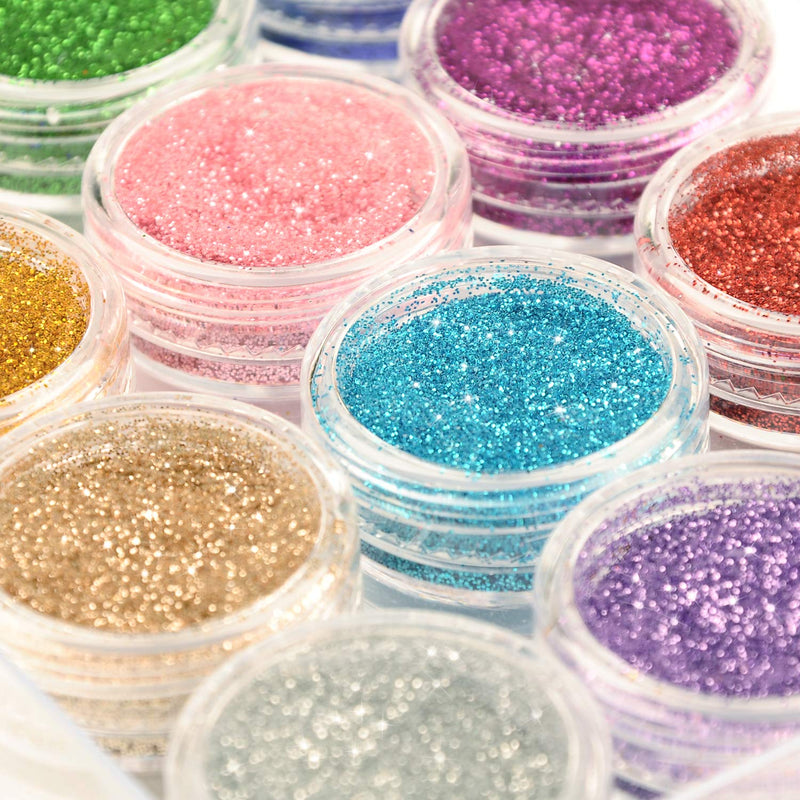 Glitter Wenida 12 Colors Holographic Cosmetic Festival Powder Sequins Craft Glitter for Arts Face Hair Body Nail Pack of 12 12 Colors # 1 - NewNest Australia