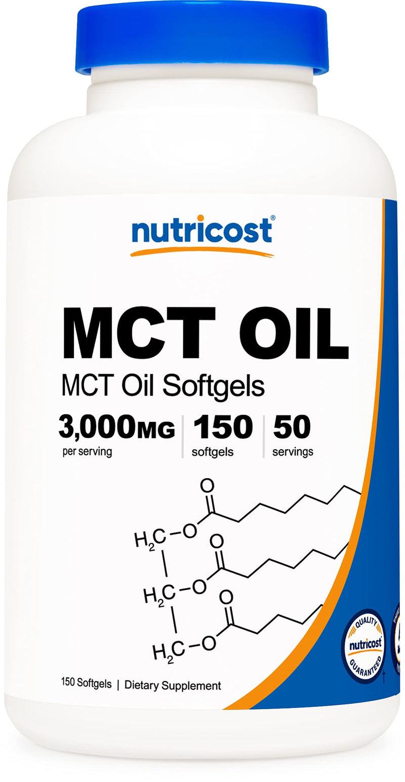 Nutricost MCT Oil Softgels 1000mg, 150 SFG (3,000mg Serv) - Great for Keto, Ketosis, and Ketogenic Diets 150 Count (Pack of 1) - NewNest Australia