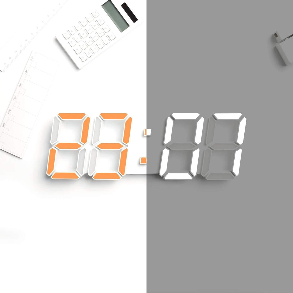 NewNest Australia - mooas Premium 3D Dual Color LED Clock (White & Orange), Alarm Clock, Automatic Color Change 