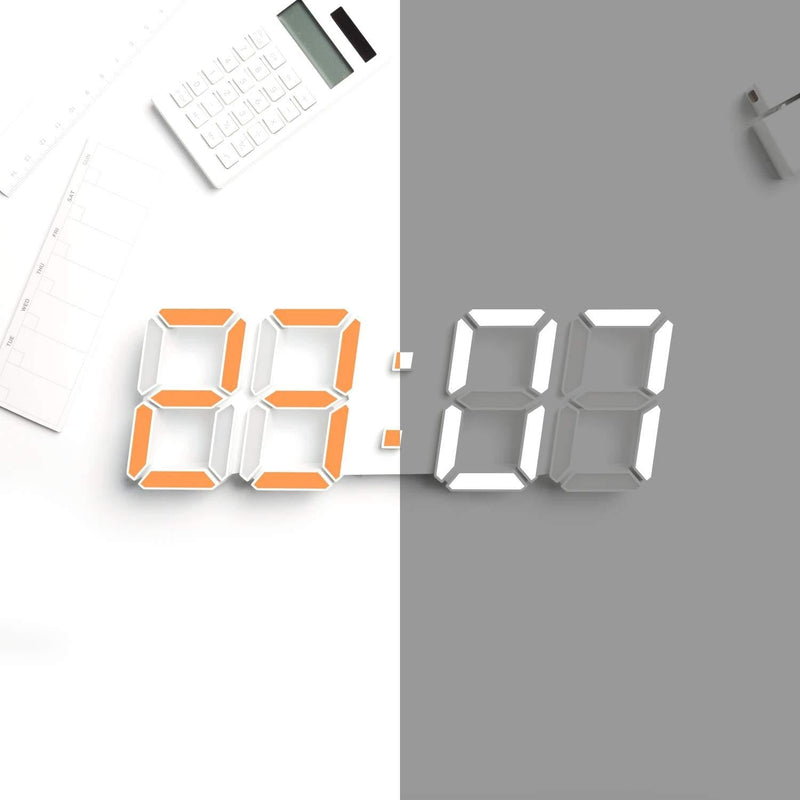 NewNest Australia - mooas Premium 3D Dual Color LED Clock (White & Orange), Alarm Clock, Automatic Color Change 