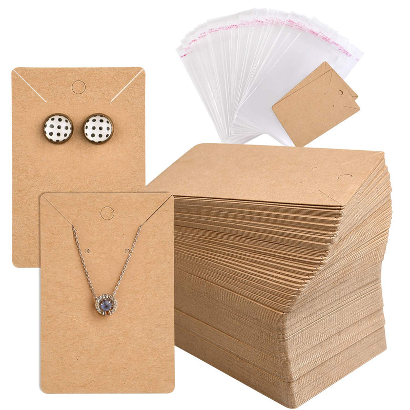 TUPARKA 120 Pack Earring Holder Cards, Necklace Display Cards with 120pcs Bags, Earring Display Cards Kraft Paper Tags for Ear Studs Brown - NewNest Australia