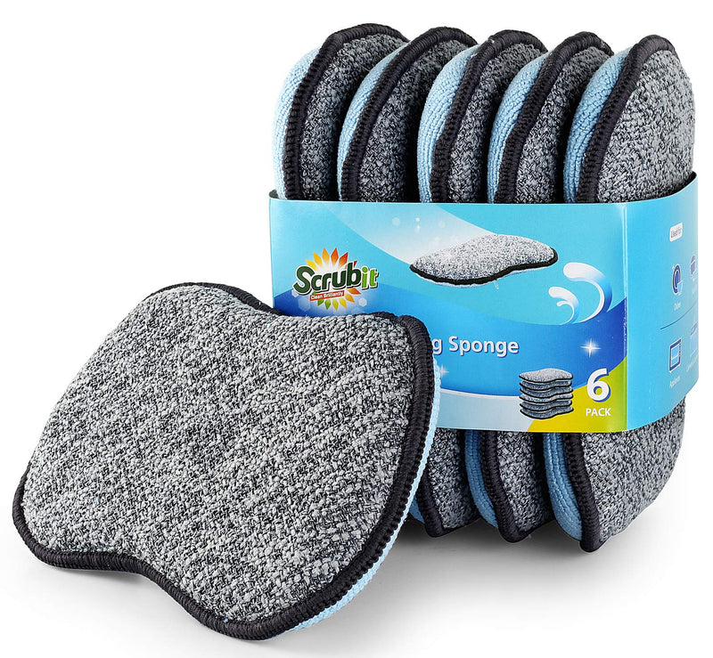 Multi-Purpose Scrub Sponges for Kitchen by Scrub- it - Non-Scratch Microfiber Sponge Along with Heavy Duty Scouring Power - Effortless Cleaning of Dishes, Pots and Pans All at Once( 6 Pack, Large) Gray & Blue Large (Pack of 6) - NewNest Australia
