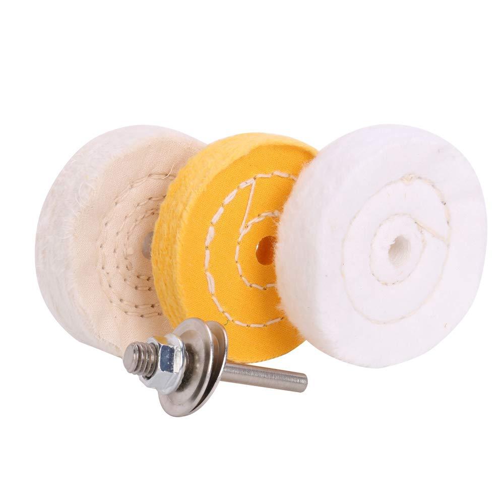 3 Inch ultra fine cotton 1 Treated Yellow Cotton 1 Fine Cotton 1 Buffing Polishing Wheel 2/5 inch Arbor Hole for Mini Bench Grinder with one 1/4" Shank for Drill - NewNest Australia