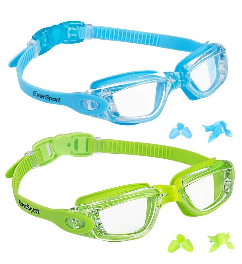 Kids Swim Goggles, Pack of 2 Swimming Goggles for Children Teens, Anti-Fog Anti-UV Youth Swim Glasses Leak Proof for Age4-16 Lightblue & Green - NewNest Australia